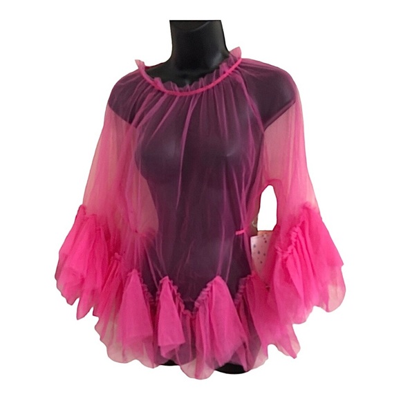 Maeve style Pink sheer tulle‎ blouse tunic mini dress top size Large new - Picture 8 of 15